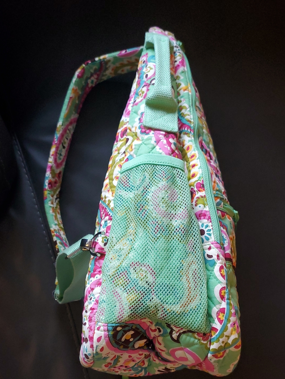 Vera Bradley Green Pink Paisley Tutti Frutti Quilted Sling Tennis Backpack NWT - Picture 12 of 15
